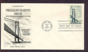 Verrazano Narrows Suspension Bridge, New York, Fleet. 1964 First Issue USA
