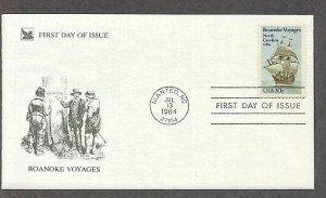 New World Roanoke Voyages, Sailing Ship, RD First Issue FDC USA
