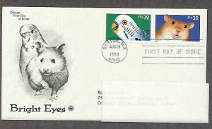 Bright Eyes, Lovable Popular Animal Pets and Companions, Budgie Parakeet, Hamster, PCS FDC