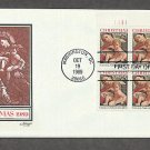 USPS Christmas Stamp, Madonna and Child, 1989, Artist Carracci, Plate Block First Issue USA
