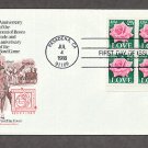 1988 Love Stamp, Rose, Tournament of  Roses Parade, Rose Bowl Game, Plate Block First Issue USA