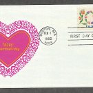 Love in Flowers 1982 Postage Stamp, Happy Valentine's Day Heart Design, First Issue USPS USA!