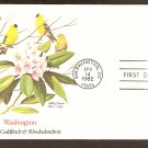 Washington Birds and Flowers, American Goldfinch, Rhododendron, FW First Issue USA