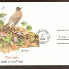 Wisconsin Birds and Flowers, Robin, Wood Violet, FW First Issue USA Wisconsin Birds and Flowers, Robin, Wood Violet, FW First Issue USA