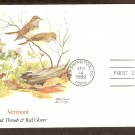 Vermont Birds and Flowers, Hermit Thrush, Red Clover, FW First Issue USA