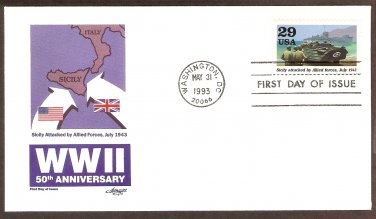 50th Anniversary World War II, 1943 Sicily Attacked by Allied Forces FDC USA