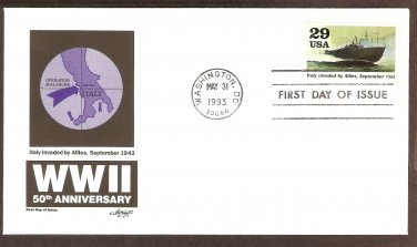 50th Anniversary World War II, 1943 Italy Invaded by Allies, PT Boat, FDC USA