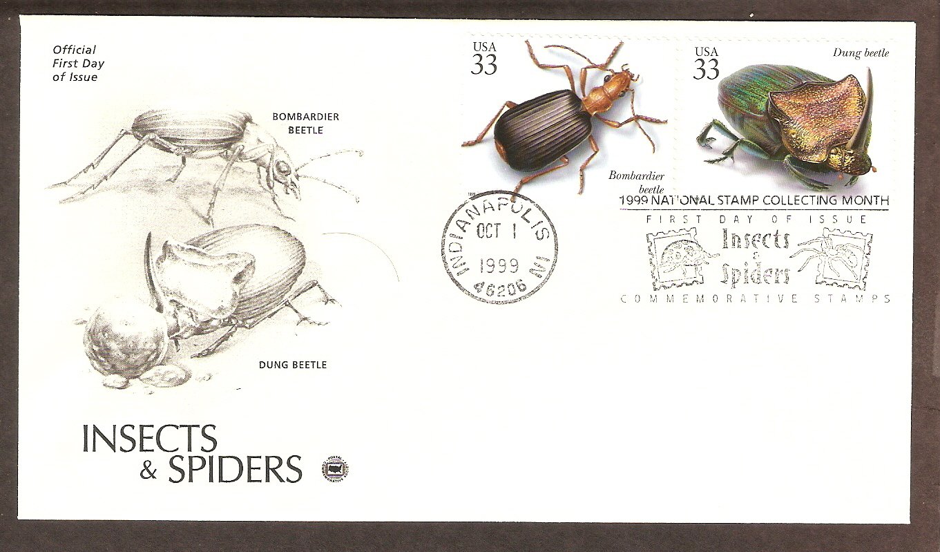 Insects and Spiders, Bombardier Beetle, Dung Beetle, PCS, First Issue USA