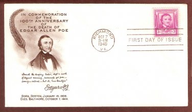 Edgar Allen Poe, Poet, 100th Anniversary, AM, 1949 First Issue USA