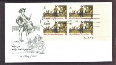 American Revolution Bicentennial, Drummer Summoning Minutemen AM Plate Block First Issue