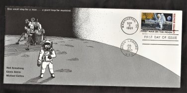 Apollo 11 Space Astronauts, First Man on Moon, NASA 1969 Wide View First Issue FDC