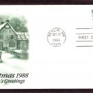 USPS Christmas Stamp 1988, One-Horse Open Sleigh and Village Scene, First Issue USA