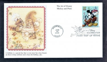 Walt Disney Art Mickey Mouse, Pluto, Birthday Cake, Mystic, First Issue FDC USA