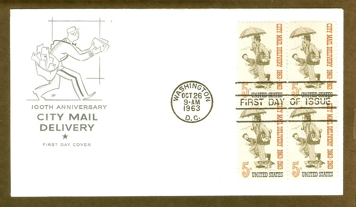 100th Anniversary City Mail Delivery, Letter Carrier, Norman Rockwell, HF, First Issue USA