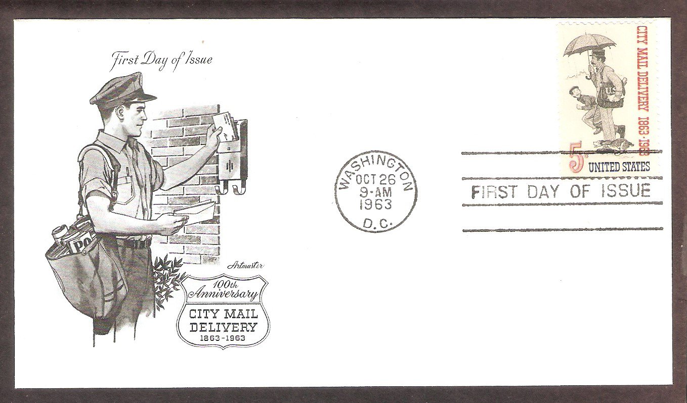 100th Anniversary City Mail Delivery, Letter Carrier, Norman Rockwell, AM, First Issue USA