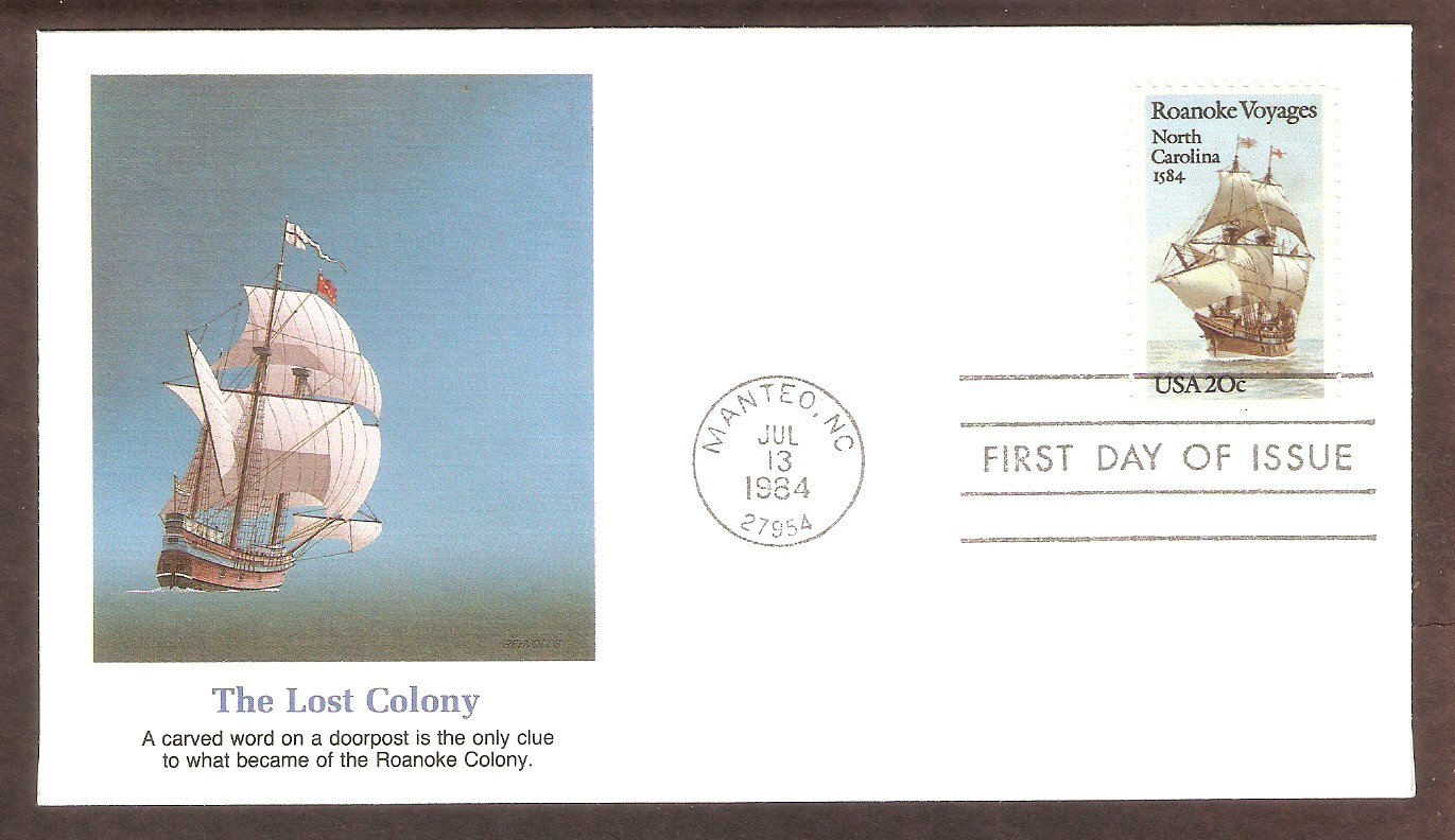 New World Roanoke Voyages, Sailing Ship, FW, First Issue FDC USA