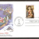 1984 USPS Christmas Stamp, Madonna and Child, Artist Fra Filippo Lippi, Santa, First Issue USA
