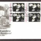 North Carolina Statehood Bicentennial, AC, Plate Block of 4 Stamps, First Issue FDC USA