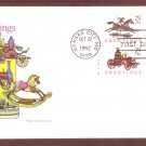 1992 Christmas Antique Toys, Horse and Rider, Train, Fire Pumper, Ship, HF PB FDC First Issue USA