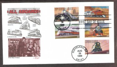 5 Locomotives, All Aboard, USPS US AM, First Issue FDC USA