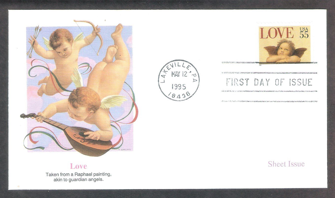 1995 USPS Love Stamp Raphael Cherub, Cupid, FW, First Issue USA