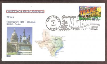 Greetings from America, Texas, BGC, First Issue FDC USA