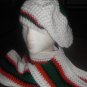 Red, black and green on White Tam w/ scarf