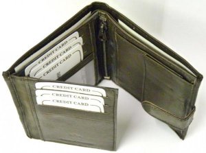 BLACK GENUINE LEATHER MULTI WINDOW 4.75" TRI FOLD LOOP 503SCL WALLET *NEW*