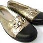 LADIES WOMENS SILVER + GOLD MULE SLIP ON FLAT OFFICE SHOE SIZE 7.5 / 41 *NEW*