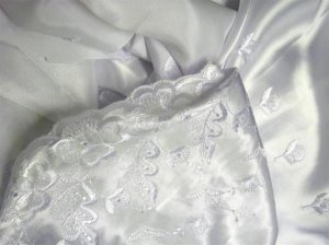 WHITE EMBROIDERED SATIN CHRISTENING FABRIC MATERIAL