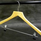 BEECH WOODEN COAT HANGER SUIT TROUSER METAL BAR CLIP SQ