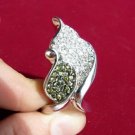 GREEN AND GLASS LEAF JEWEL EMBEDDED 925 STERLING SILVER RING SIZE R
