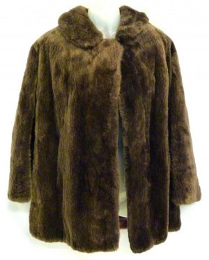 WOMENS DARK BROWN THICK GENUINE REAL FUR COAT JACKET 40"
