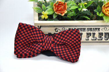 New High Quality Fashion Knitted Bow Tie For Men Red With Navy Blue Checker