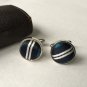 New Men Vintage Cuff Links Blue Cloth Chrome Design