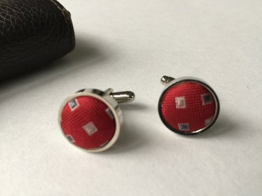 New Men Vintage Cuff Links Red Cloth Chrome Design