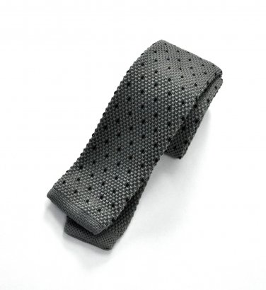 New High Quality Fashion Knitted Tie For Men Gray With Black Dots