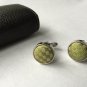 New Men Vintage Cuff Links Green Cloth Chrome Design