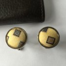New Men Vintage Cuff Links Yellow Cloth Chrome Design