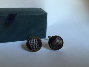 New Men Vintage Cuff Links Purple Cloth Chrome Design