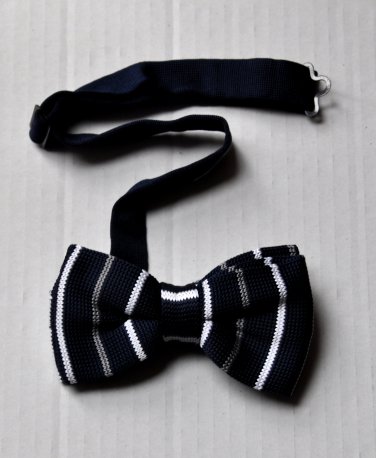New High Quality Fashion Knitted Bow Tie For Men Navy Blue With White Stripe