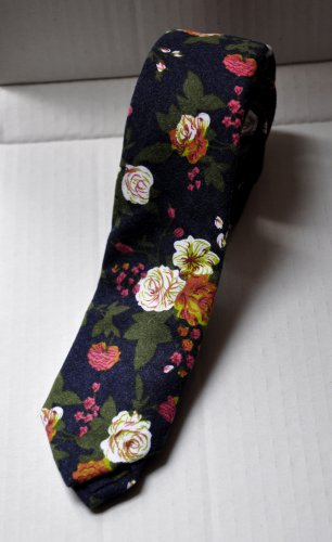 New High Quality Fashion Narrow Floral Cotton Tie For Men Black