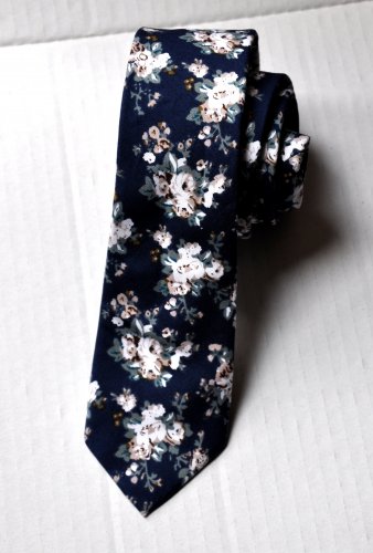 New High Quality Fashion Narrow Floral Cotton Tie For Men Black