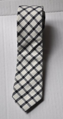 New High Quality Fashion Narrow Tie For Men White Gray Plaid