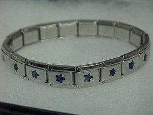Silvertone & Blue Stars Expandable Metal Bracelet A459 tnk-ent