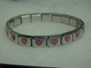 Silvertone Pink Hearts Expandable Metal Bracelet A461 tnk-ent