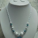 Turquoise & White Beaded Jewelry Set  A542  tnk-ent