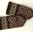 Hand knitted warm wool mittens , gloves patterned grey brown