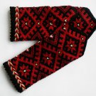 Hand knitted warm wool mittens , gloves patterned Red flowers