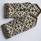 Hand knitted warm wool mittens , gloves patterned Brown and white flowers